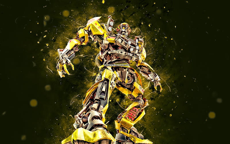 Ratchet, yellow neon lights, Transformers, creative, autobot, Optimus Prime Transformer, Ratchet, HD wallpaper