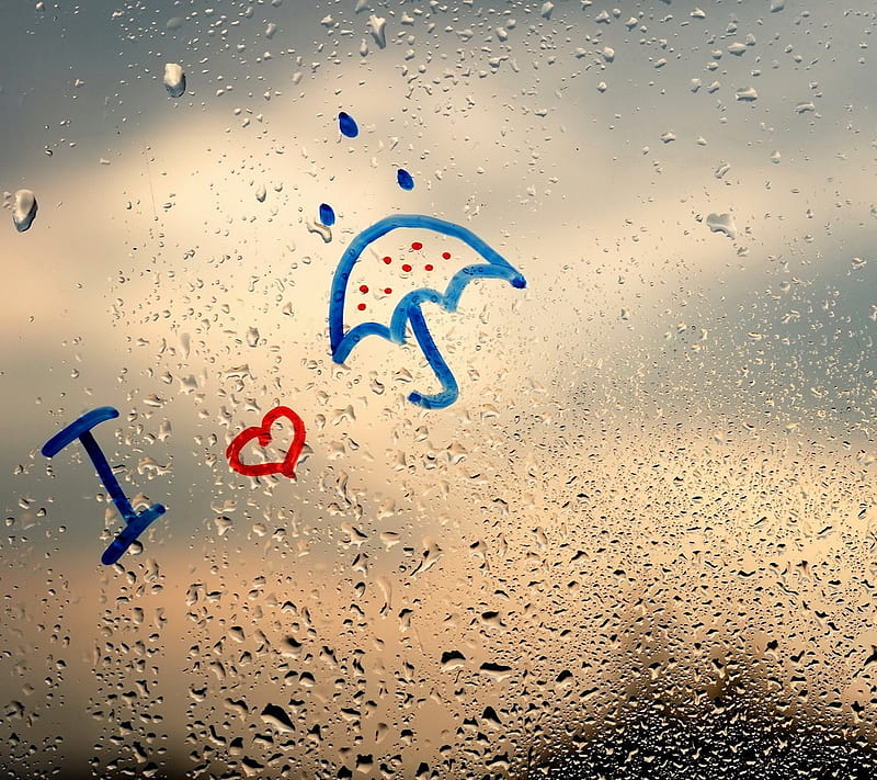 I Love Rain, love, rain, artist, glass, drops, umbrella, HD wallpaper