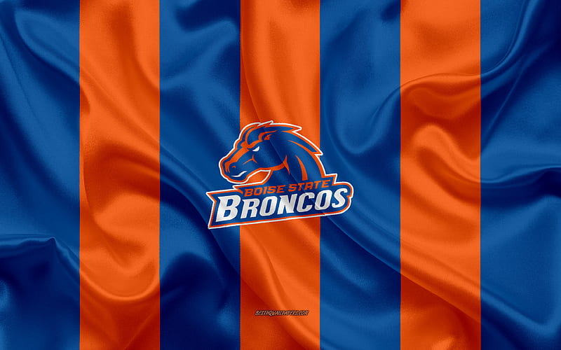 Boise State Broncos, American football team, emblem, silk flag, orange-blue silk texture, NCAA, Ohio State Buckeyes logo, Boise, Idaho, USA, American football, HD wallpaper