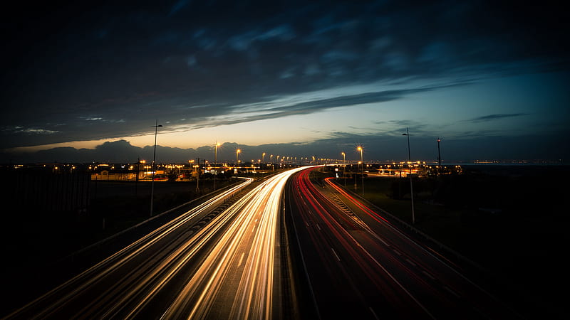 graphy, Time-lapse, Light, Road, Sky, Twilight, HD wallpaper