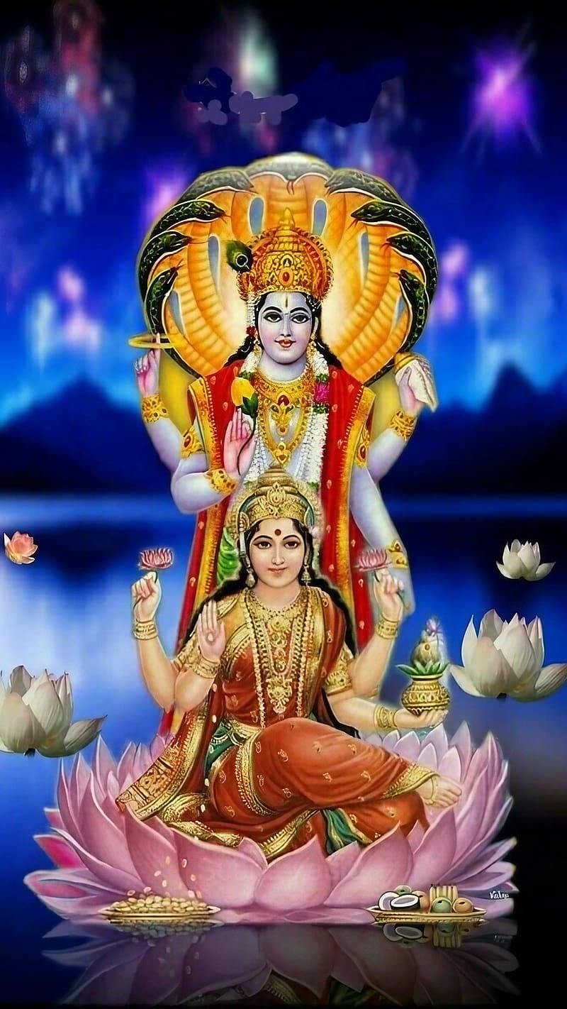 Vishnu Lakshmi Animated, vishnu lakshmi, lakshmi animated, lord, goddess, HD phone wallpaper