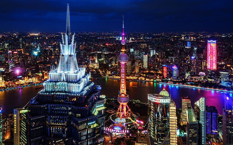 Shanghai, night city, metropolis, nightscapes, skyscrapers, China, Asia, HD wallpaper