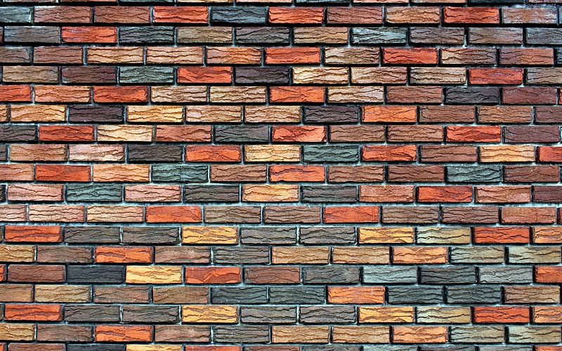 colorful brickwall close-up, brown bricks, bricks textures, colorful brick wall, bricks, wall, HD wallpaper