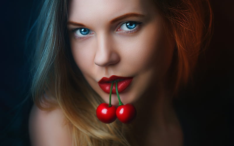 Beauty, fruit, red, girl, eye, face, woman, cherry, HD wallpaper | Peakpx