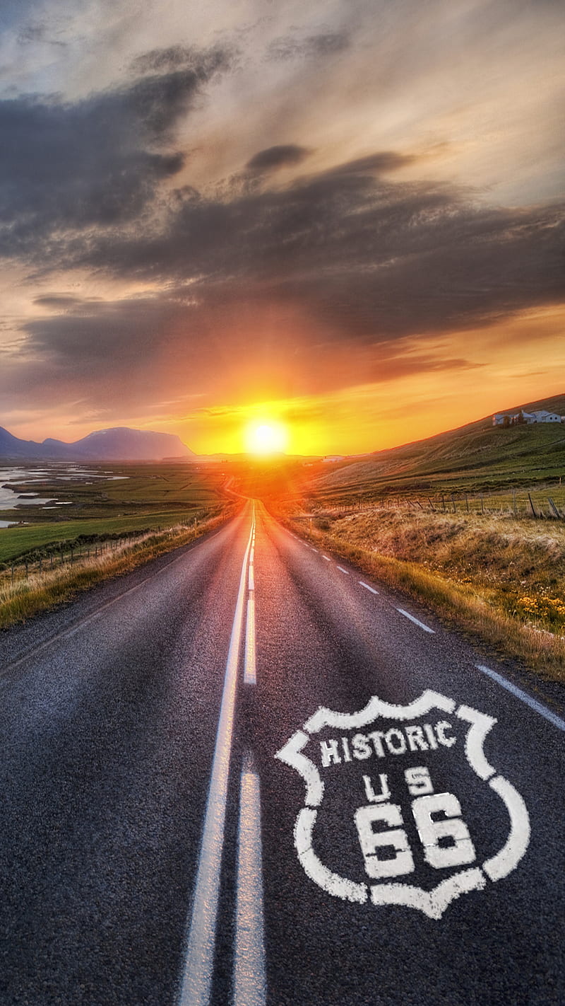 Sunset 66, road, route 66, sunset route 66, HD phone wallpaper