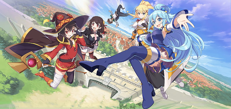 Anime, KonoSuba – God’s blessing on this wonderful world!!, Aqua (KonoSuba) , Darkness (KonoSuba) , Kazuma Satou , Megumin (KonoSuba) , Yunyun (KonoSuba), HD wallpaper