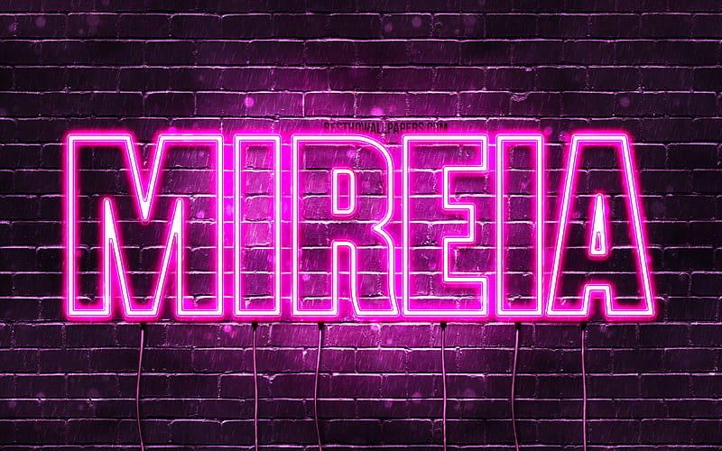 Mireia with names, female names, Mireia name, purple neon lights, Happy Birtay Mireia, popular spanish female names, with Mireia name, HD wallpaper