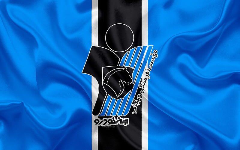 Paykan FC silk texture, logo, emblem, blue black silk flag, Iranian football club, Gods, Iran, football, Persian Gulf Pro League, HD wallpaper