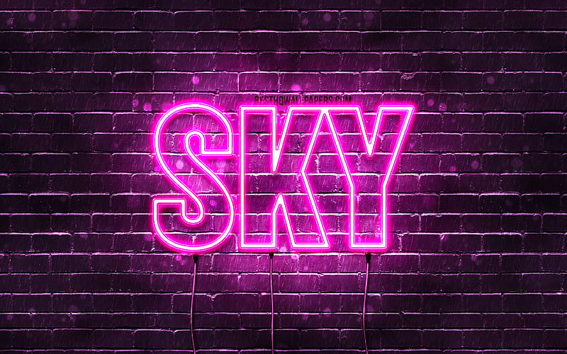 Sky with names, female names, Sky name, purple neon lights, Happy Birtay Sky, with Sky name, HD wallpaper