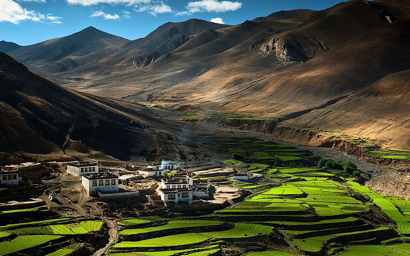 Himalayas, Tibet, Asia, mountain village, mountains, China, HD wallpaper