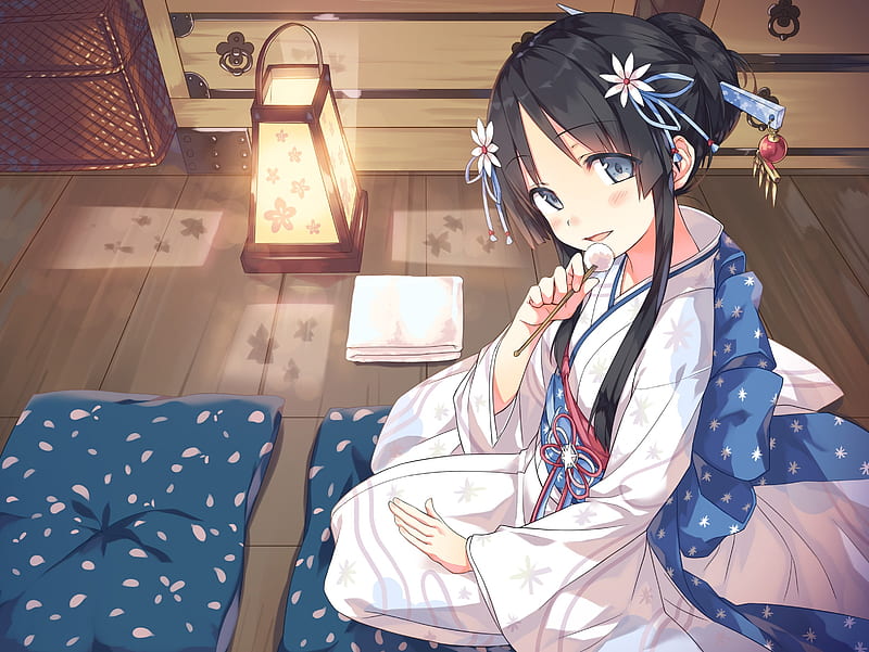 kimono, anime girl, pretty, lantern, Anime, HD wallpaper
