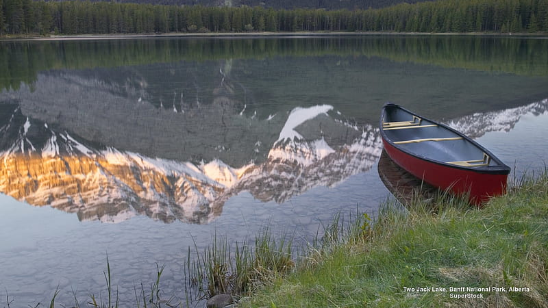 Two Jack Lake, Alberta, boat, Canada, lake, HD wallpaper