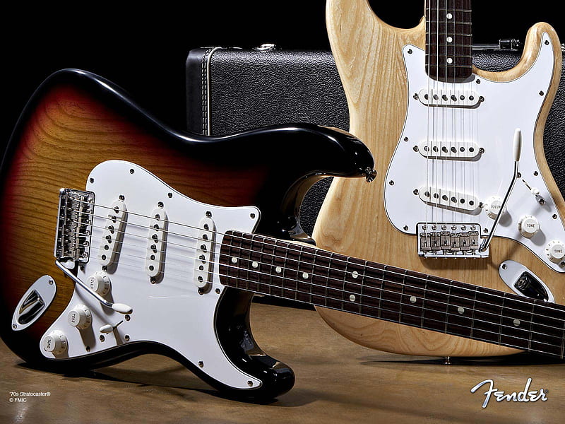 Fender Stratocaster, electric guitar, two, fender, wood, strings, stratocaster, HD wallpaper