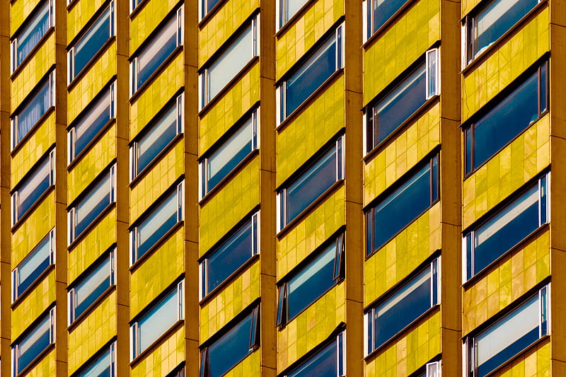 building, facade, windows, architecture, yellow, HD wallpaper