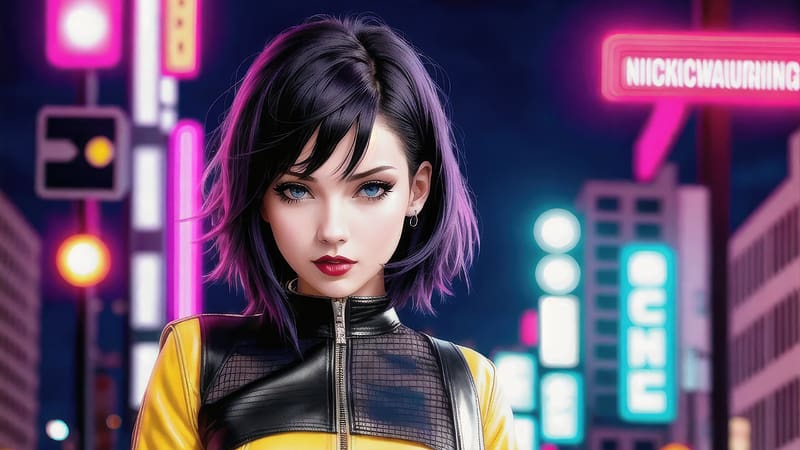 Short Hair Girl Cyberpunk, cyberpunk, scifi, artist, artwork, digital-art, HD wallpaper