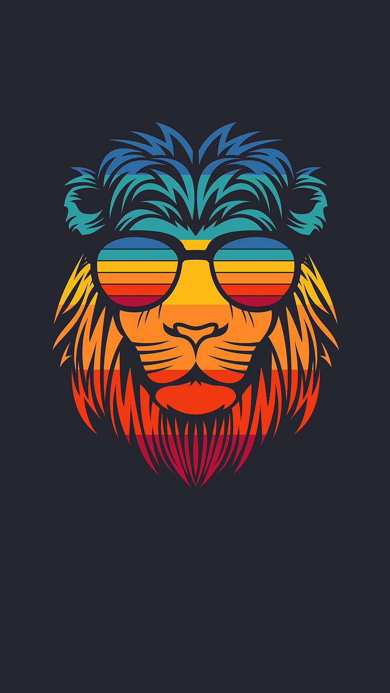 Rainbow Leo, Kiss, black, blue, fierce, green, lion, mane, orange, red, sunglasses, yellow, HD phone wallpaper