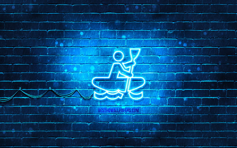Kayaking neon icon blue background, neon symbols, Kayaking, neon icons, Kayaking sign, sports signs, Kayaking icon, sports icons, HD wallpaper