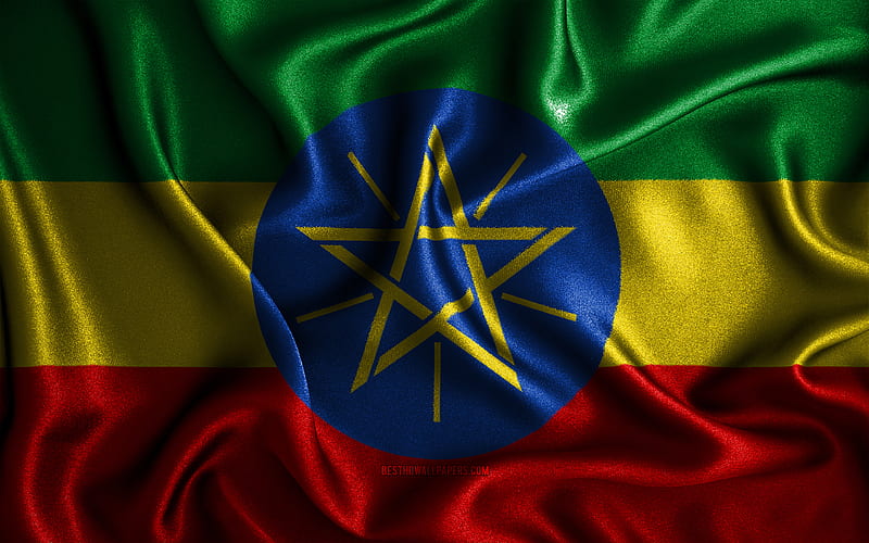 Ethiopian flag silk wavy flags, African countries, national symbols, Flag of Ethiopia, fabric flags, Ethiopia flag, 3D art, Ethiopia, Africa, Ethiopia 3D flag, HD wallpaper