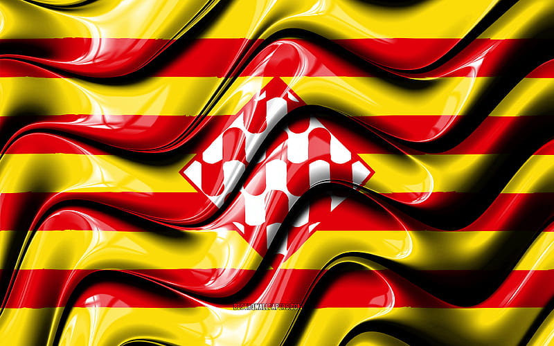 Girona flag Provinces of Spain, administrative districts, Flag of Girona, 3D art, Girona, spanish provinces, Girona 3D flag, Spain, Europe, HD wallpaper