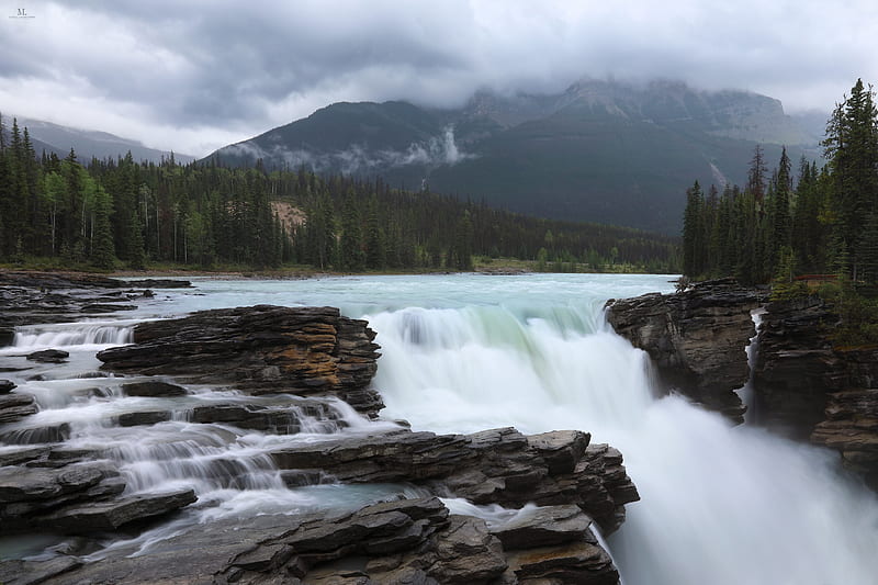 Waterfalls, Athabasca Falls, Alberta, Canada, Jasper National Park, Mountain, River, Waterfall, HD wallpaper
