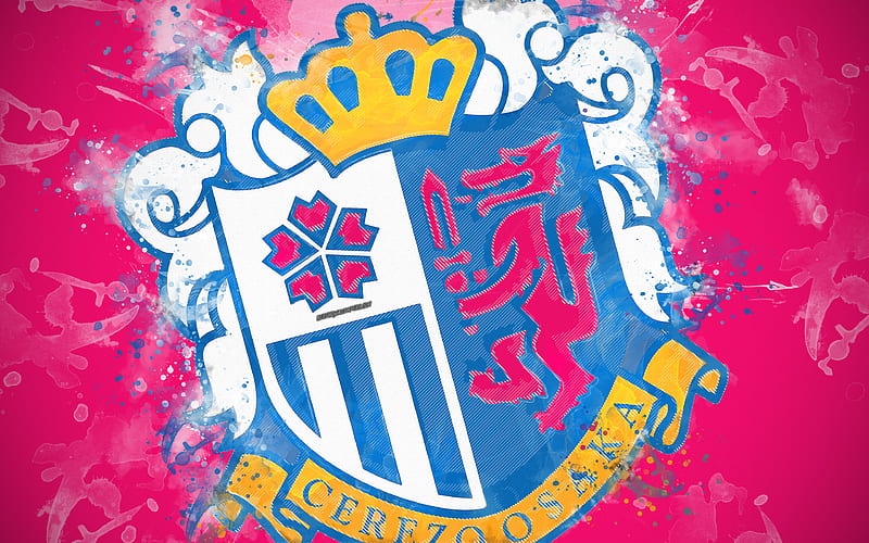 Cerezo Osaka, C-Osaka FC paint art, logo, creative, Japanese football team, J1 League, emblem, pink background, grunge style, Osaka, japan, football, HD wallpaper