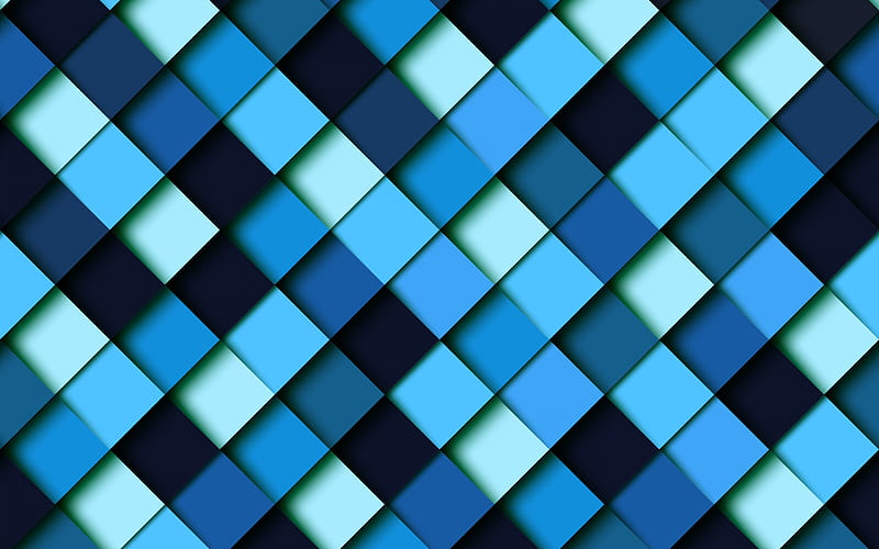 Blue abstraction, blue mosaic background, creative blue background, blue rhombuses texture, geometric backgrounds, HD wallpaper
