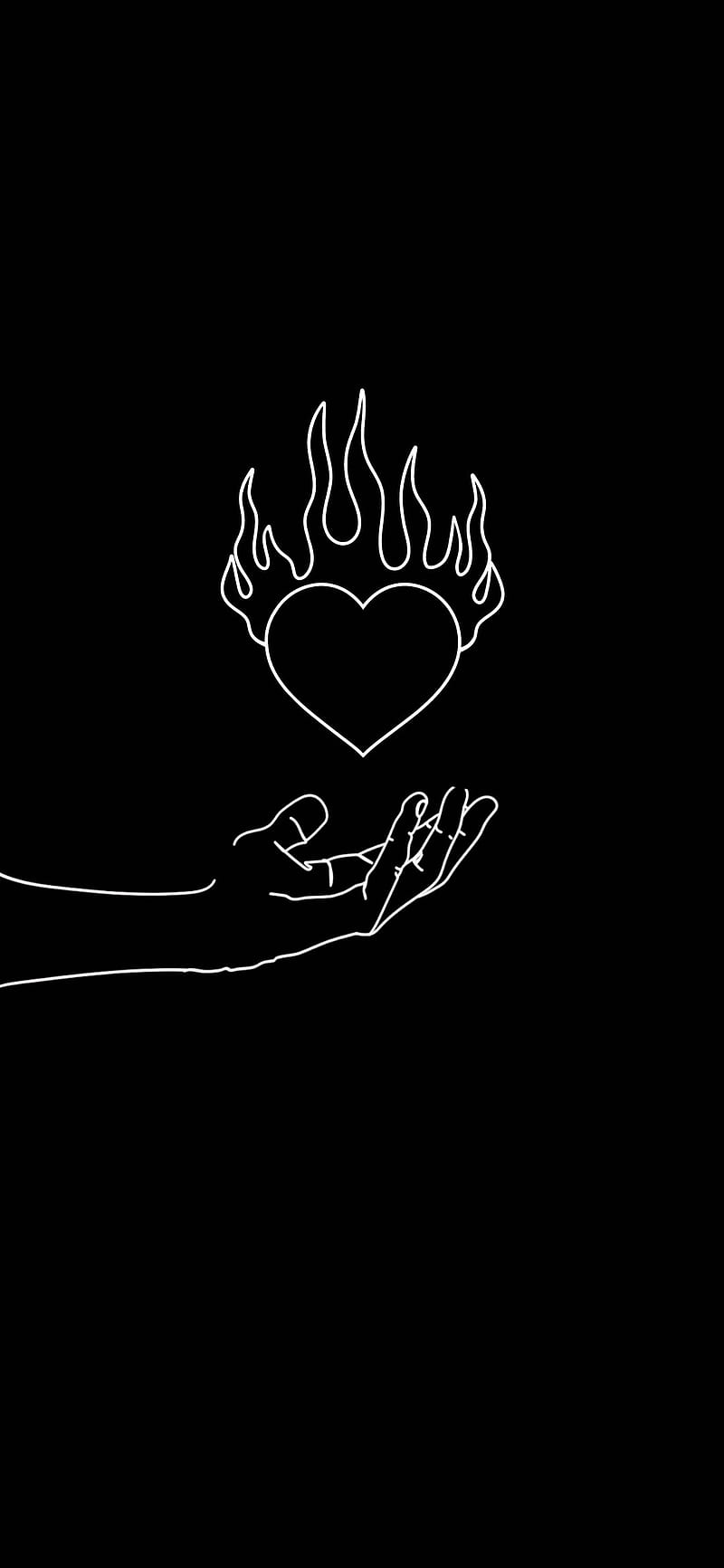 Fire Heart, love, amoled, art, simple, black and white, flame, HD phone wallpaper