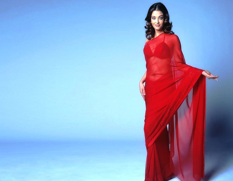 Aishwarya Rai In Red Saree, bollywood, hot, bonito, sexy, gorgeous, HD wallpaper