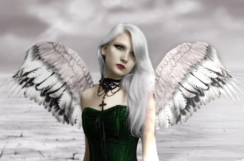 Beauty Snowangel, green, snow, angel, beauty, eyes, HD wallpaper | Peakpx