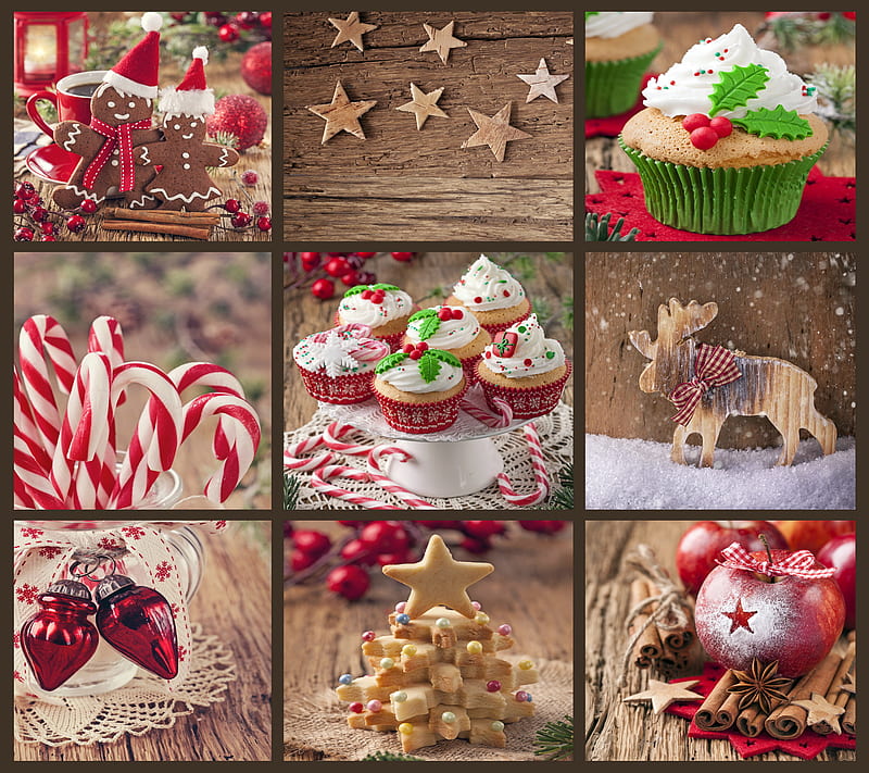 Xmas Sweets, christmas, cookies, cupcake, decoration, merry, HD wallpaper