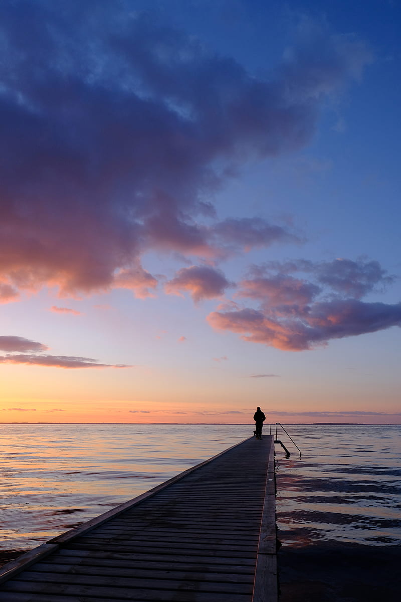 pier, sea, silhouette, loneliness, horizon, distance, HD phone wallpaper