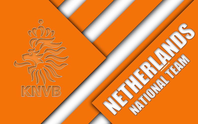 Netherlands national football team emblem, material design, orange abstraction, Royal Netherlands Football Association, KNVB, logo, football, Netherlands, coat of arms, HD wallpaper
