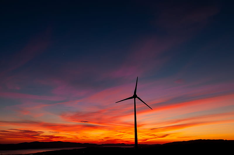 power station, wind, vane, sunset, HD wallpaper