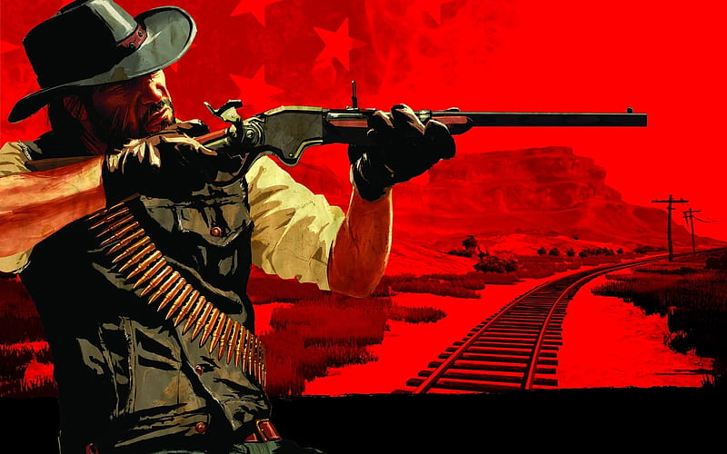 point and shoot, railroad, rifle, cowboy, cartridge belt, HD wallpaper