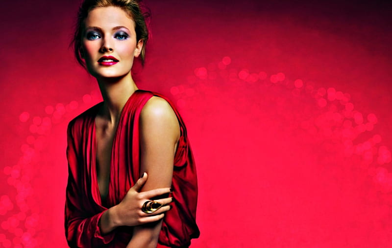 Constance Jablonski, red, girl, model, woman, pink, HD wallpaper