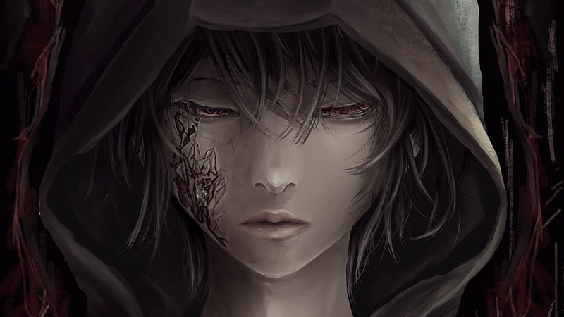 Download A dark anime boy engulfed in emotion Wallpaper