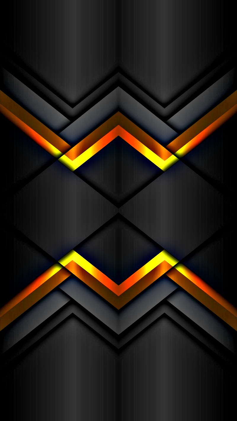 Material design 083, abstract, amoled, android, black, geometric, neon, shapes, yellow, HD phone wallpaper