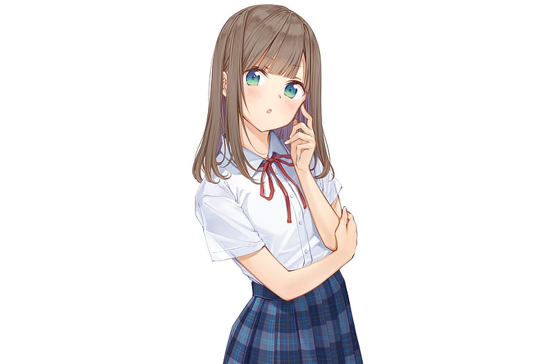 pretty anime girl, school uniform, brown hair, blue eyes, Anime, HD wallpaper