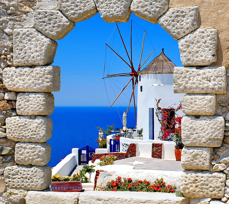 Beautiful Greece, background, beautiful view, greece, sea architecture, sky, water, HD wallpaper