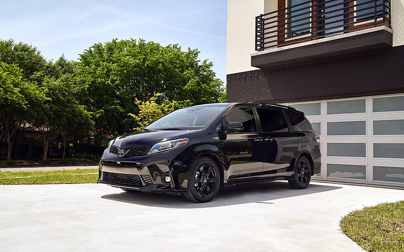 2020, Toyota Sienna, exterior, black minivan, new black Sienna, japanese cars, Toyota, HD wallpaper