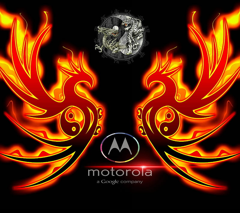 yingmoto, abstract, dragon, fire, moto, motorola, yang, ying, HD wallpaper
