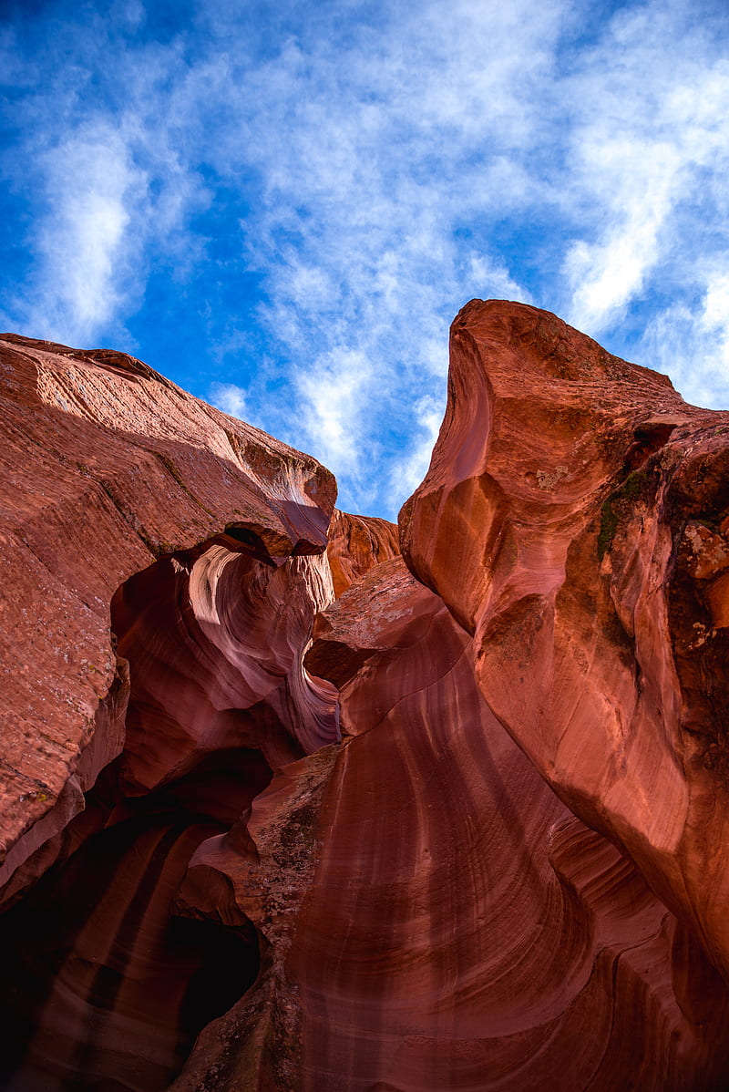 canyon, rock, sky, cave, bottom view, HD phone wallpaper