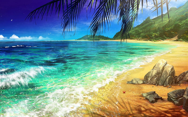 beach, palm, ocean, art, surf 16:10 background, 1280X800 Beach, HD wallpaper