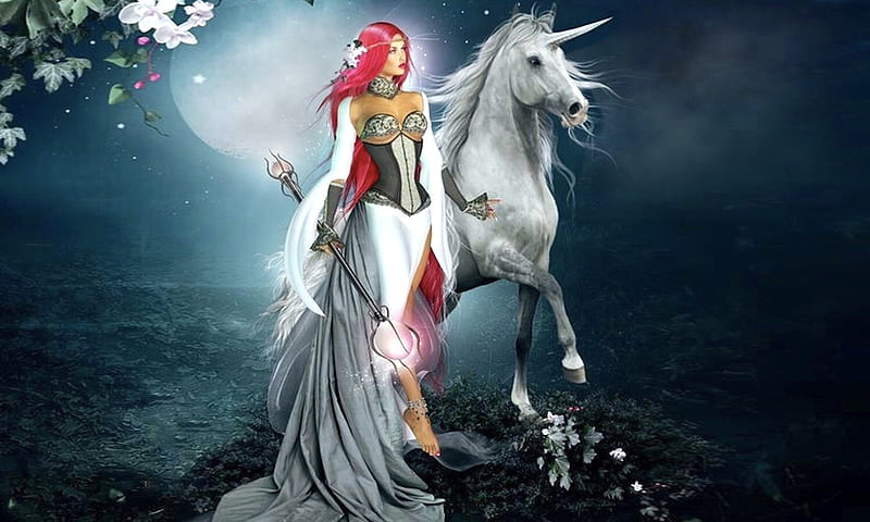 Mythical Creatures, Fantasy, unicorn, enchanting, dreamy, magical, Fantasy girl, mythical, HD wallpaper