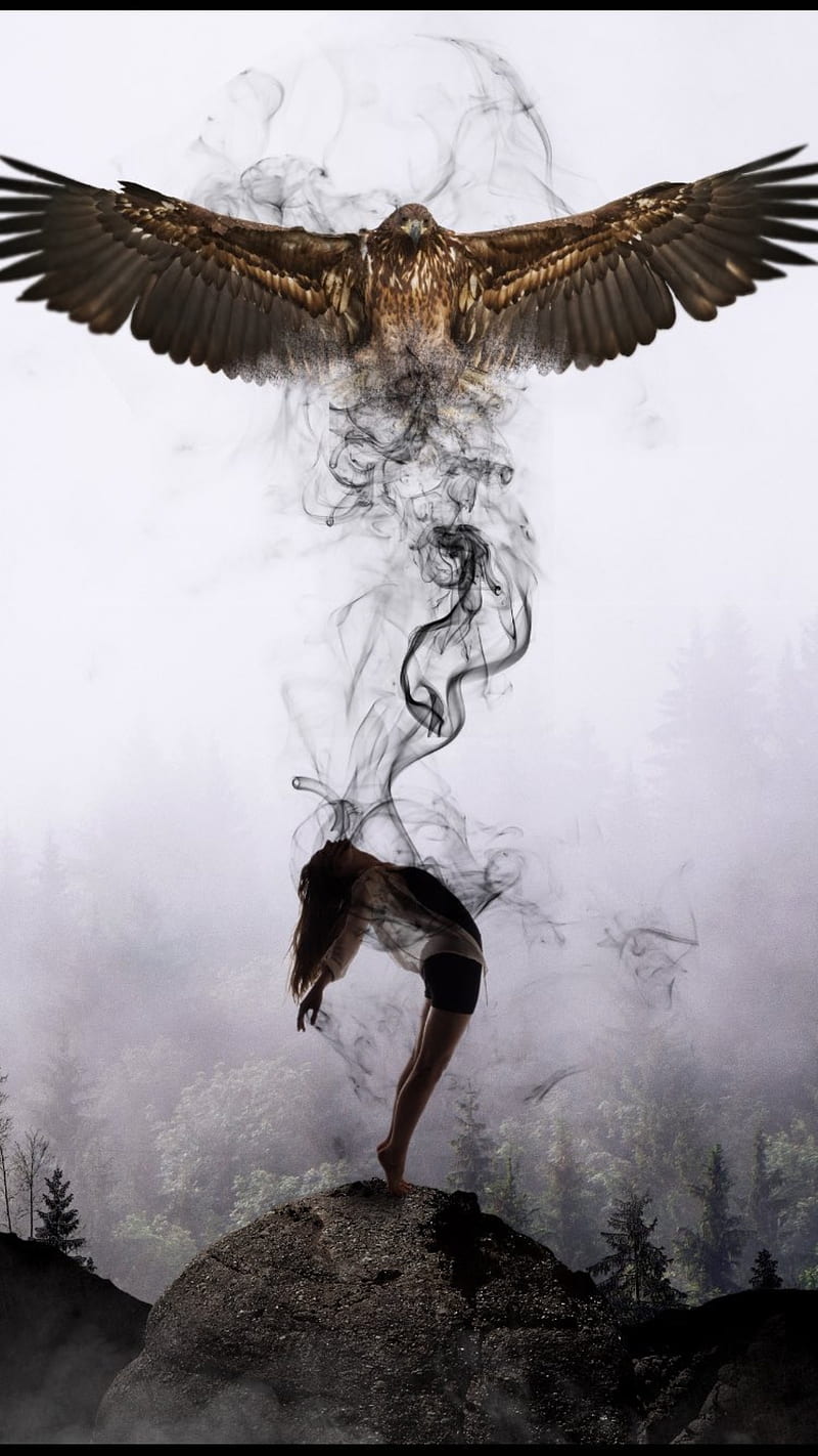 Angel Girl , eagle, creatures, sky, mystical, mythical, , girls, mystic, HD phone wallpaper