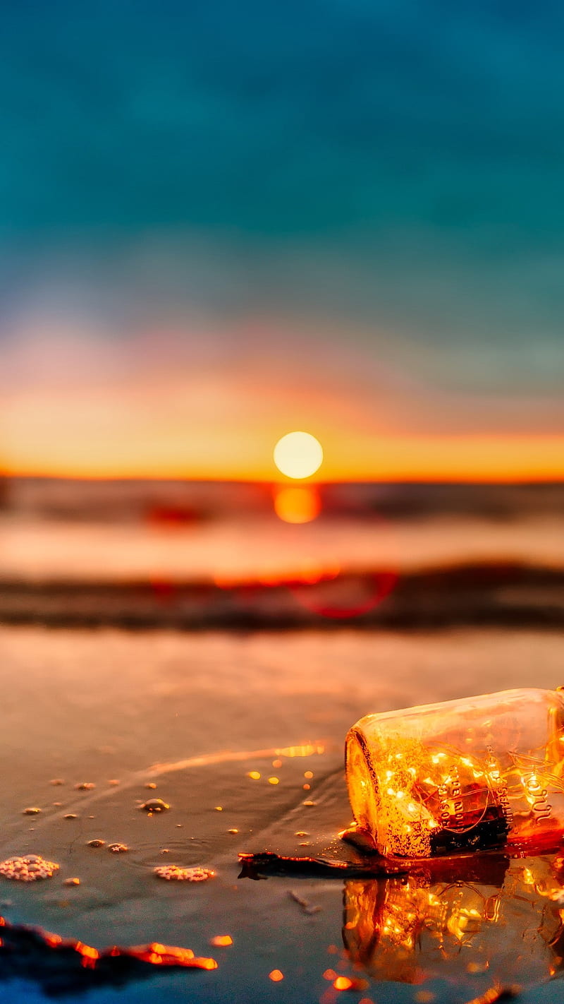 Sunlight in the bottle , beach, sea, sunset, HD phone wallpaper