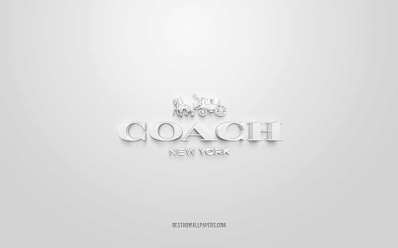 Coach logo, blue background, Coach 3d logo, 3d art, Coach, brands logo, white 3d Coach logo, HD wallpaper