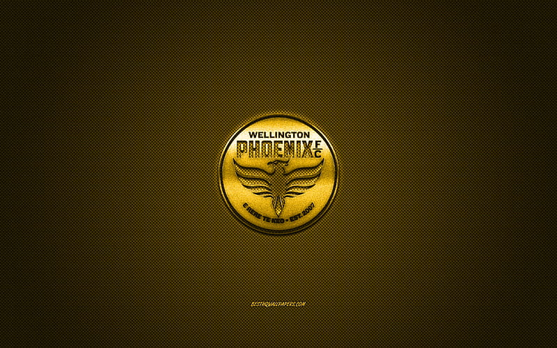 Wellington Phoenix FC, Australian football club, A-League, yellow logo, yellow carbon fiber background, football, Wellington, Australia, Wellington Phoenix FC logo, HD wallpaper