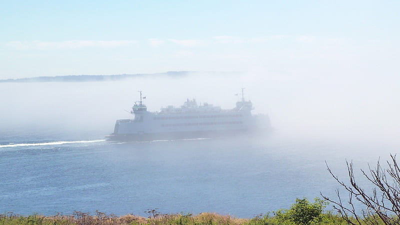 Ferry Into the Fog, sky, clouds, WA, fog, mist, graphy, boat, ferry, Pacific Northwest, HD wallpaper