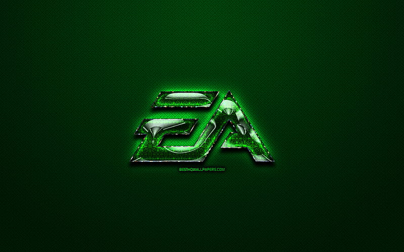 EA Games green logo, green vintage background, Electronic Arts, artwork, EA Games, brands, EA Games glass logo, creative, EA Games logo, HD wallpaper